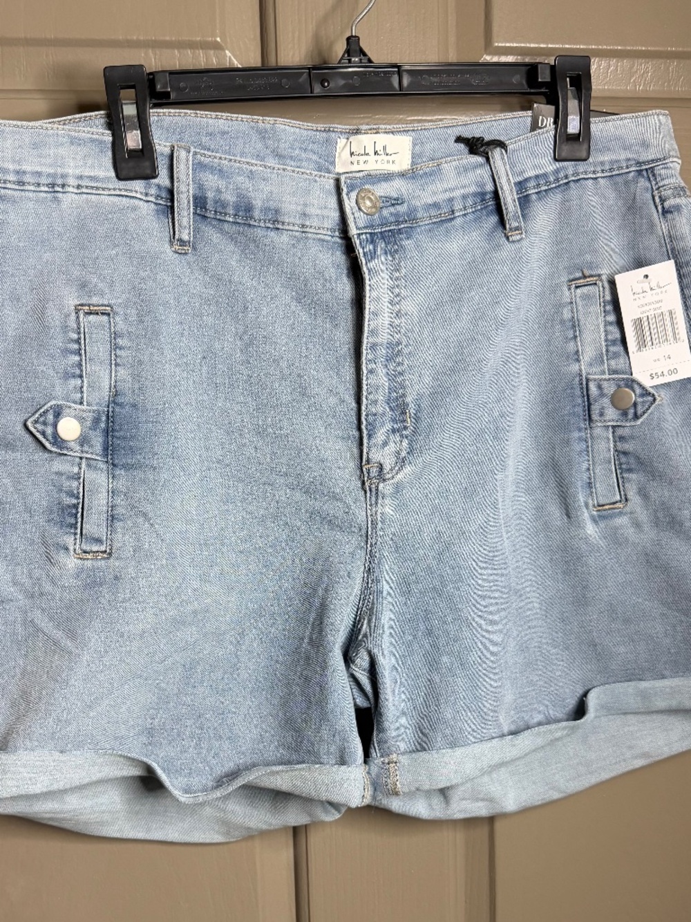 Nicole Miller New York Soho High-Rise Drapey Denim Shorts Size 14 NWT